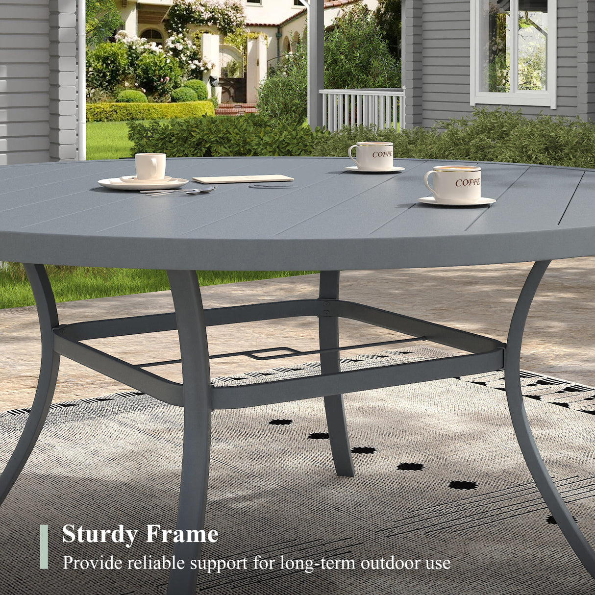 63" Round Metal Outdoor Dining Table for 10 People - Adjustable Umbrella Hole - 5 Colors