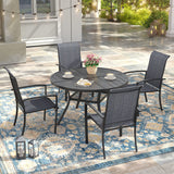 Vicllax 5 PCS Patio Dining Table Set, 41" Round Metal Table with Shelf and Skyline Stackable Chair