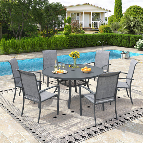 Vicllax 7 Pieces Outdoor Dining Set, 47.2"Round Table and Skyline Stackable Chair