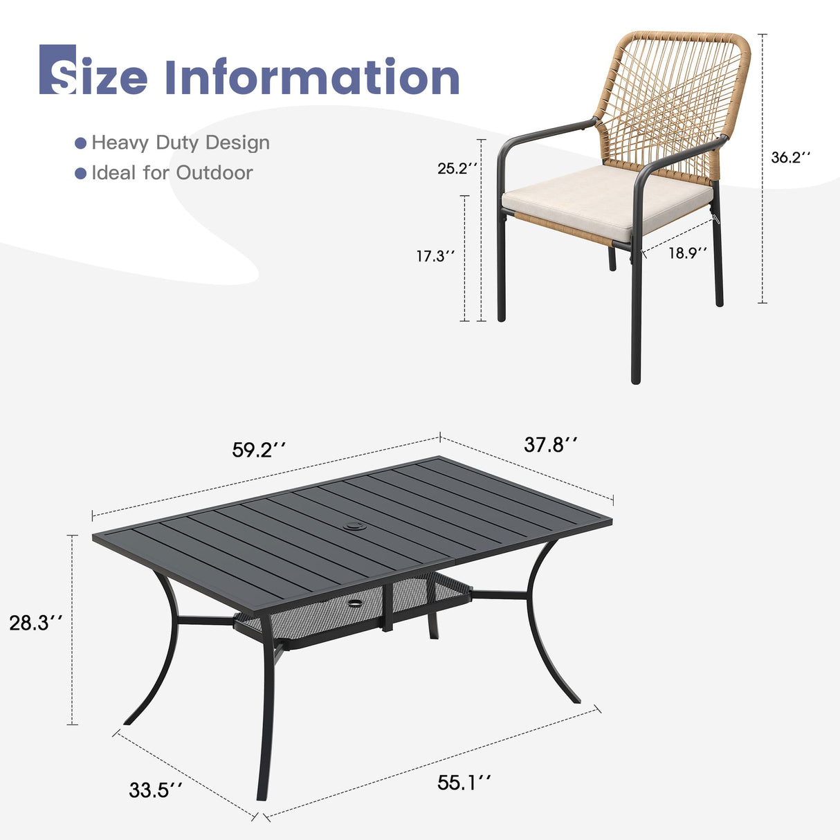 Vicllax 7 Pieces Outdoor Dining Set, Patio Rectangular Metal Table and Alora Stackable Chair