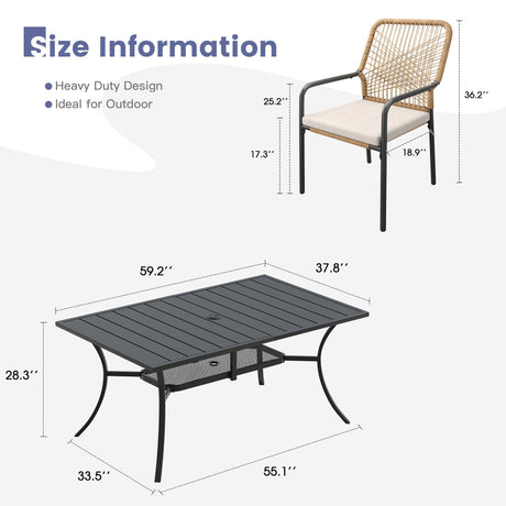 Vicllax 7 Pieces Outdoor Dining Set, Patio Rectangular Metal Table and Alora Stackable Chair