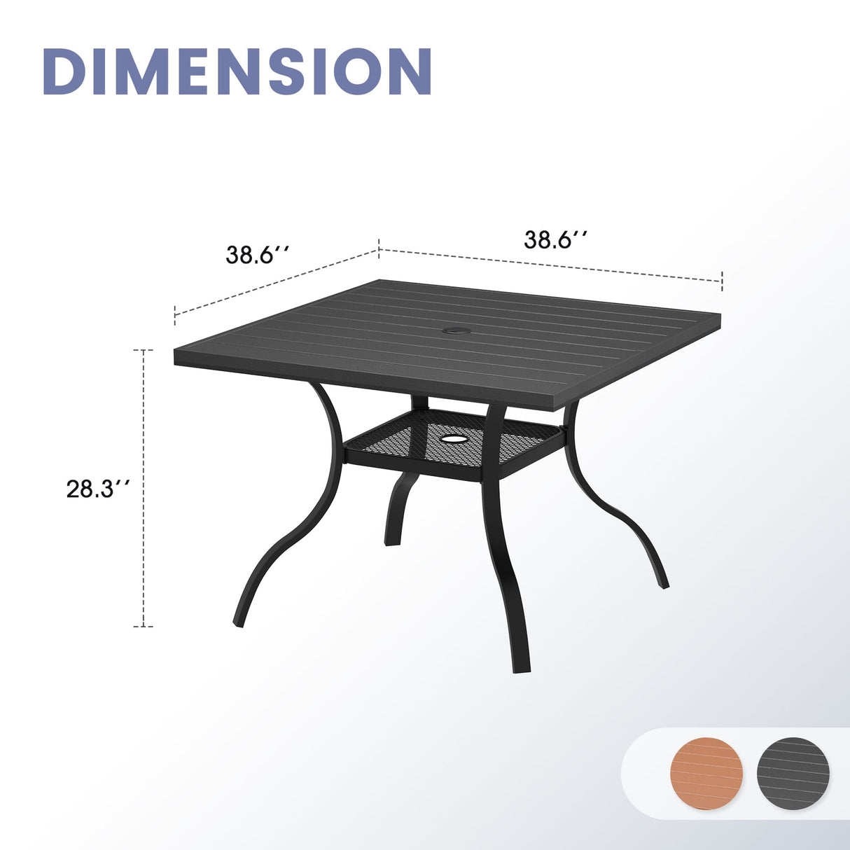 Vicllax Outdoor 38.8“ Plastic Dining Table, Patio Wood-Like Grain Square Table with Storage