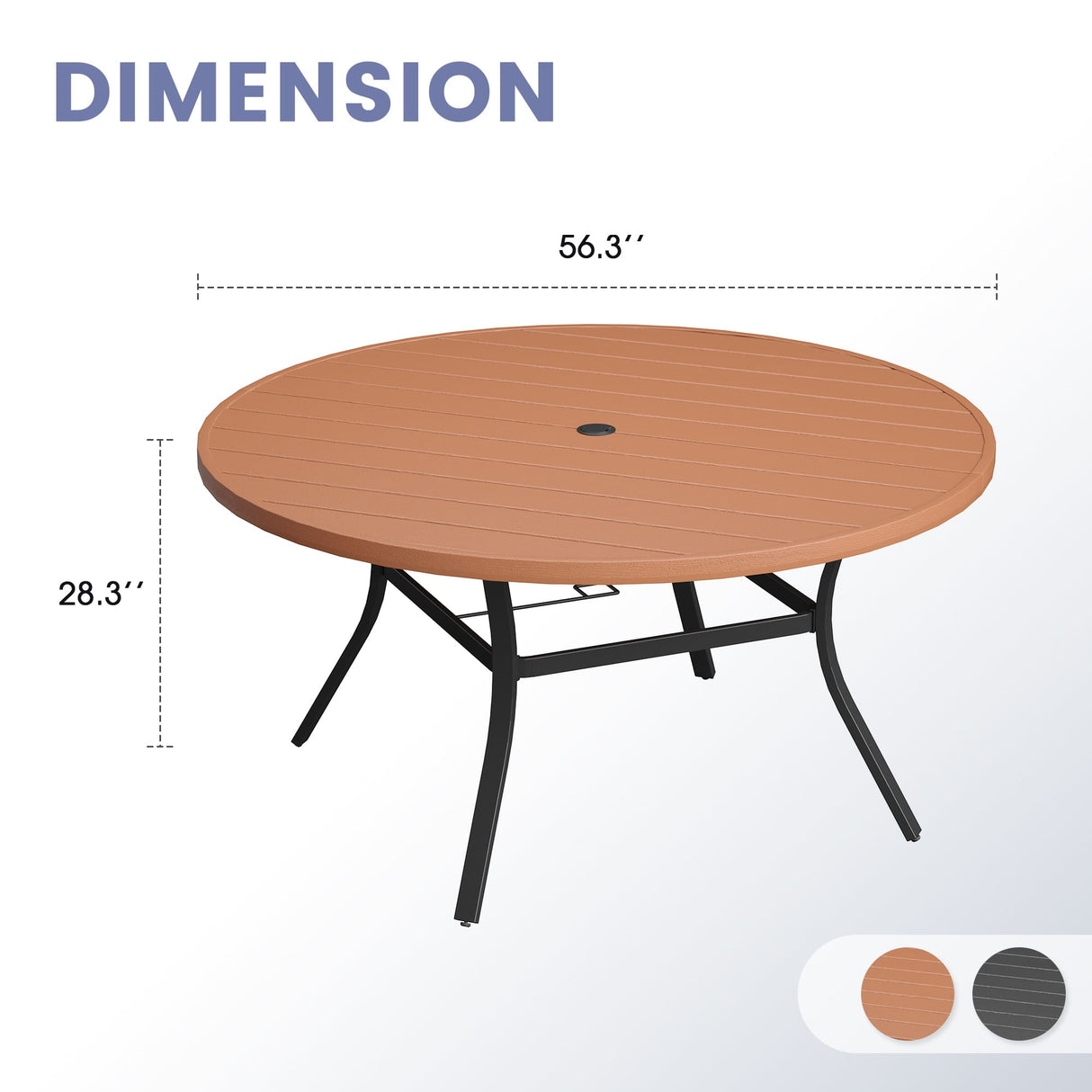 Vicllax Outdoor Plastic Top Patio Wood-Like Grain Round Dining Table for 4/6/8