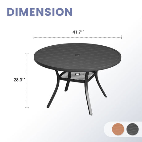 Vicllax Mesa de comedor para patio al aire libre para 4 personas, mesa cuadrada de metal con almacenamiento 