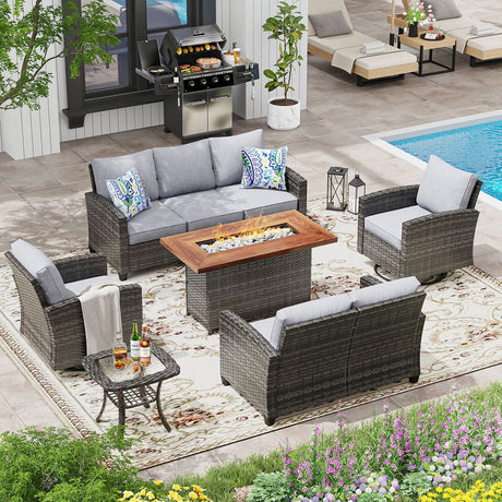 Vicllax Versatile Wicker Patio Set: 5 Pieces with Fire Table
