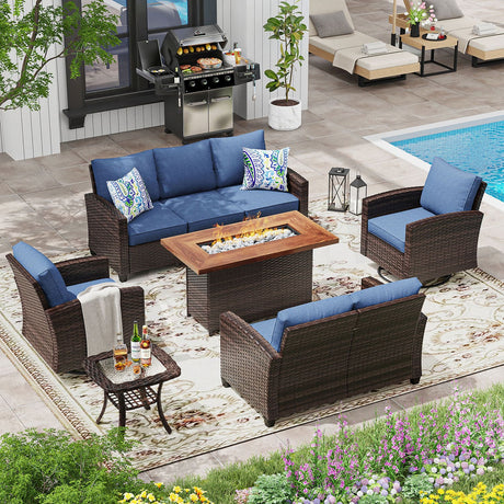 Vicllax Versatile Wicker Patio Set: 5 Pieces with Fire Table