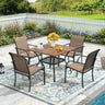 Vicllax 5 Pieces Outdoor Dining Set, 37.8" Square Metal Table and Stackable Sling Chairs