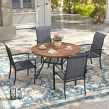 Vicllax 5 PCS Patio Dining Table Set, 41" Round Metal Table with Shelf and Skyline Stackable Chair