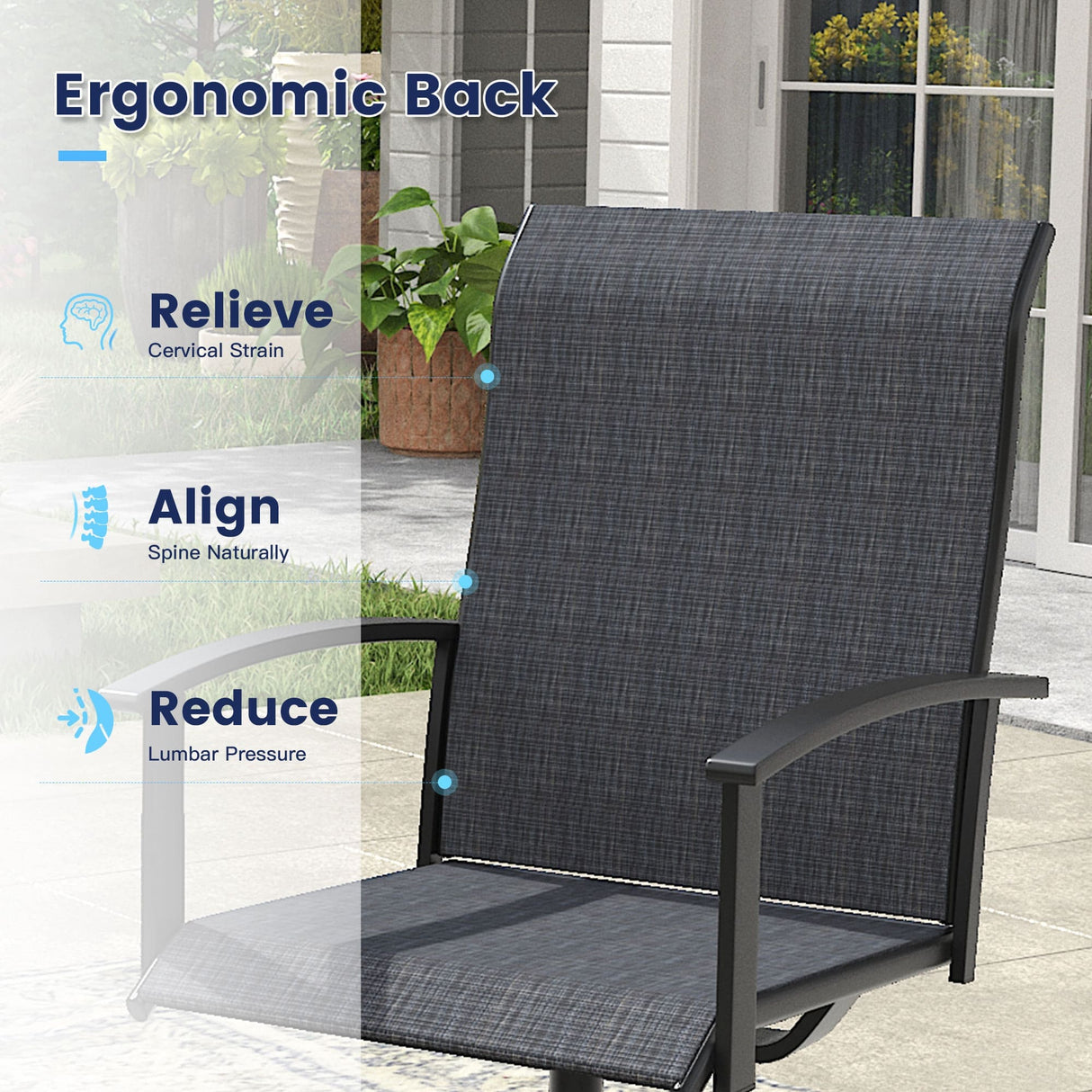 Vicllax 7 pcs Outdoor Dining Set,  Rectangular Metal Table and 6 Textilene Swivel Dining Chairs