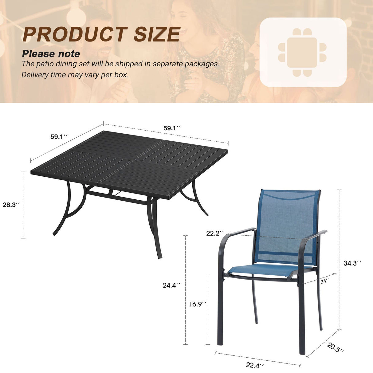 Vicllax 9 Pieces Outdoor Dining Set with 59" Square Dining Table and Stackable Chair