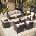 Vicllax Patio Sofa Set, Wicker Outdoor Conversation Set with Cushioned Sofa Chairs and Ottomans