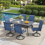 Vicllax 7 Pcs Outdoor Dining Set, Rectangular Metal Table with Storage Shelf and 6  Swivel Chairs
