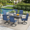 Vicllax 7 Pcs Outdoor Dining Set, Rectangular Metal Table with Storage Shelf and 6  Swivel Chairs