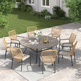 Vicllax 9 PCS Patio Dining Table Set, 53" Round Metal Table and Alora Stackable Chair