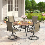 VICLLAX 5 PCS Patio Dining Table Set, Round Metal Table with Shelf and Padded Swivel Chair