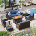 Vicllax Versatile Wicker Patio Set: 7 Seater with Fire Table & Ottoman