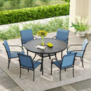 Vicllax Juego de comedor para exterior de 7 piezas con mesa redonda de metal de 48" y sillones de textileno 