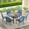 Vicllax Juego de comedor para exterior de 7 piezas con mesa redonda de metal de 48" y sillones de textileno 