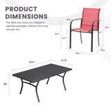 VICLLAX Patio 9 Pieces Outdoor Dining Set, 70.9" Rectangular Metal Dining Table and Stackable Sling Dining Chair with Armrest