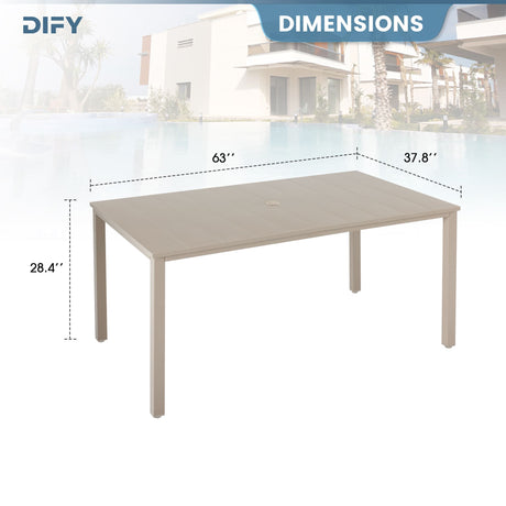 Vicllax Juego de comedor para patio al aire libre de 7 piezas con sillas apilables de textileno y mesa de comedor curvada