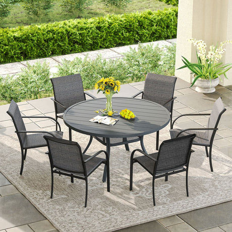 Vicllax 5/7 Pcs Outdoor Dining Set with Round Metal Table and Stackable Sling Chair