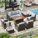 Vicllax Versatile Wicker Patio Set: 8 Pieces with Fire Table & Ottoman