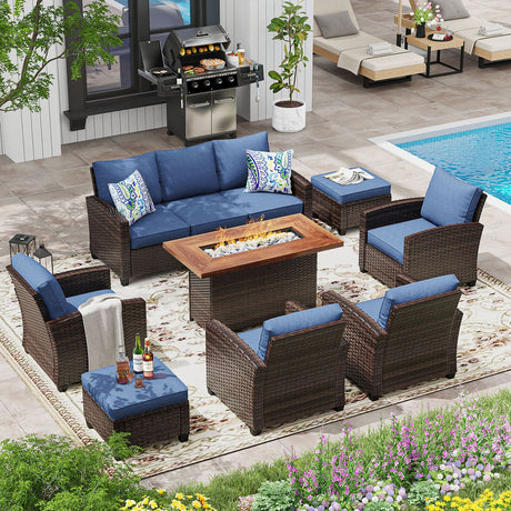 Vicllax Versatile Wicker Patio Set: 8 Pieces with Fire Table & Ottoman