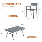 VICLLAX Patio 7 Pieces Outdoor Dining Set, 63" Rectangular Metal Dining Table and 6 Stackable Chairs for Lawn
