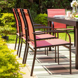 Vicllax Juego de comedor para exterior de 7 piezas con mesa redonda de metal de 48" y sillones de textileno 