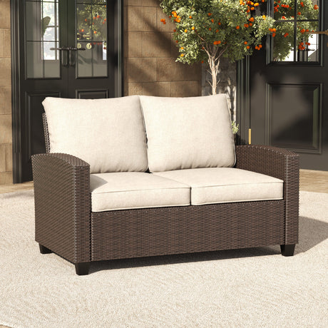 Vicllax Wicker Outdoor Conversation Sofa, Love Seat Glider, Chairs and Ottomans