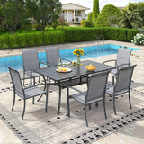 Vicllax 7 Pieces Outdoor Dining Set, Patio Rectangular Metal Table and Skyline Stackable Chair