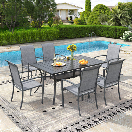 Vicllax 7 Pieces Outdoor Dining Set, Patio Rectangular Metal Table and Skyline Stackable Chair
