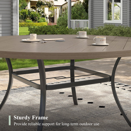 VICLLAX 11-Pcs Outdoor Dining Set, 63” Round Metal Table with Umbrella Hole & 10 Stackable  Chairs