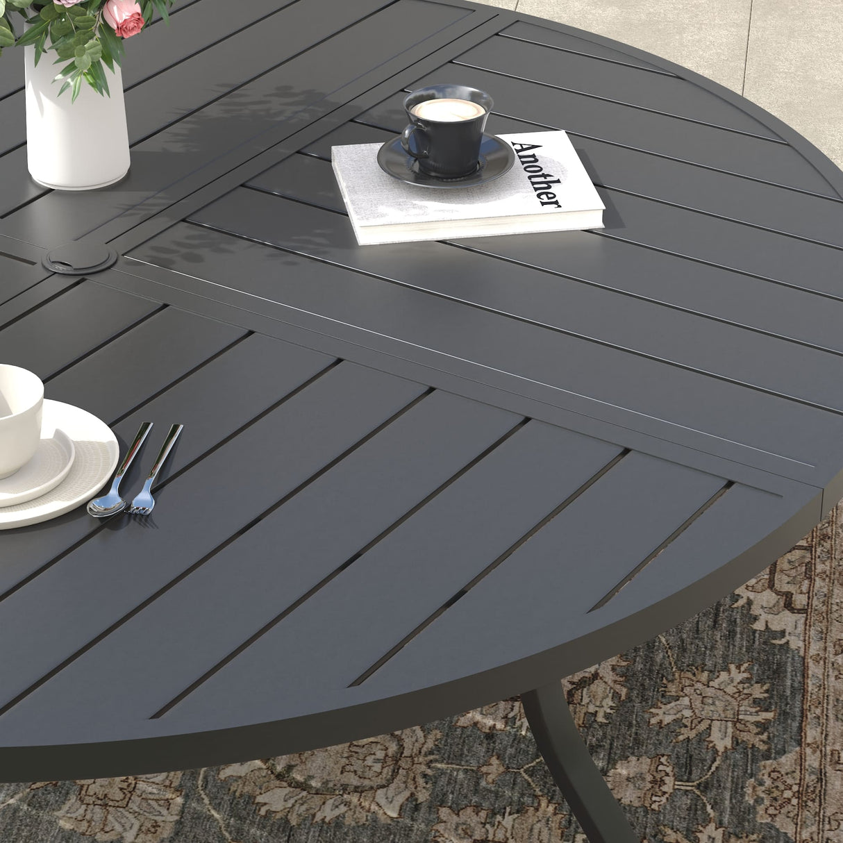 Vicllax 50" Patio Round Dining Table Set of 6, Metal Dining Table and Swivel Dining Chairs