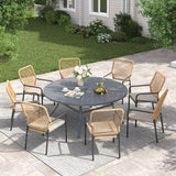 Vicllax 9 PCS Patio Dining Table Set, 53" Round Metal Table and Alora Stackable Chair