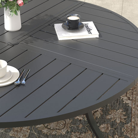 Vicllax 50" Patio Round Dining Table Set of 6, Metal Dining Table and Swivel Dining Chairs