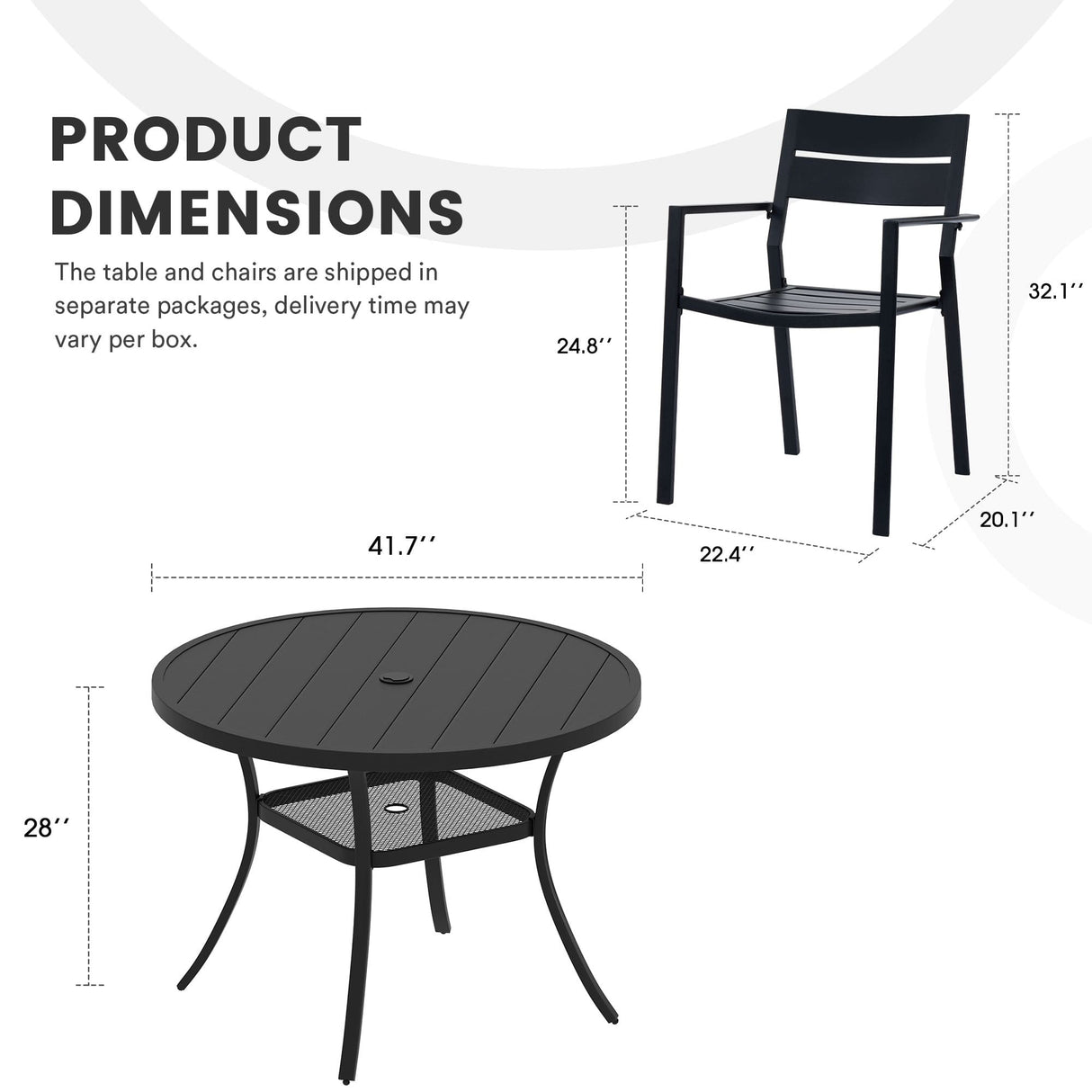 Vicllax Juego de comedor para exterior de 7 piezas con mesa redonda de metal de 48" y sillas con apoyabrazos