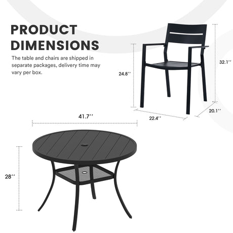 Vicllax Juego de comedor para exterior de 7 piezas con mesa redonda de metal de 48" y sillas con apoyabrazos