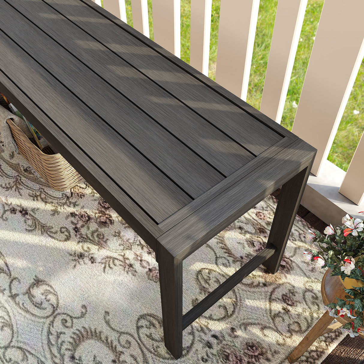 Vicllax 3-Piece Rectangular Metal Outdoor Dining Table and Bench Set