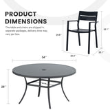 Vicllax Juego de comedor para exterior de 7 piezas con mesa redonda de metal de 48" y sillas con apoyabrazos