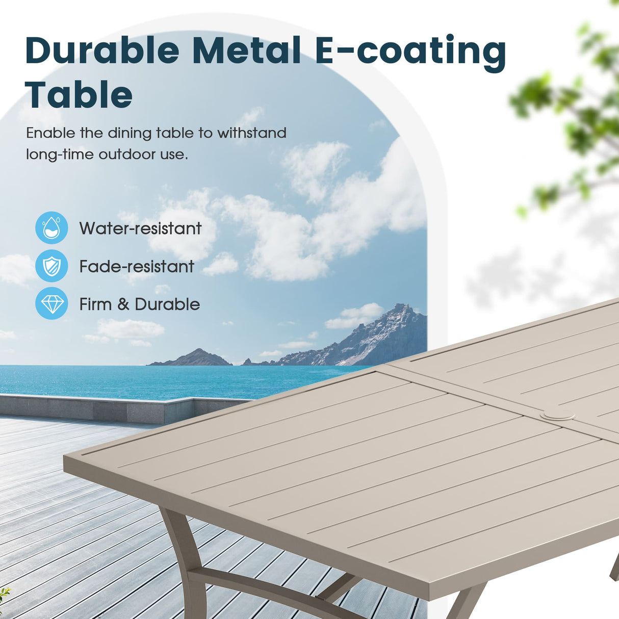 Vicllax Outdoor Metal Dining Table for 8 with Umbrella Hole, 70.9" Rectangular Dining Table