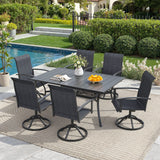 Vicllax 7 Pcs Outdoor Dining Set, Rectangular Metal Table with Storage Shelf and 6  Swivel Chairs