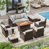 Vicllax Versatile Wicker Patio Set: 8 Pieces with Fire Table & Ottoman