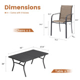 VICLLAX Patio 7 Pieces Outdoor Dining Set, 63" Rectangular Metal Dining Table and Stackable Sling Dining Chair with Armrest