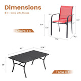 VICLLAX Patio 7 Pieces Outdoor Dining Set, 63" Rectangular Metal Dining Table and Stackable Sling Dining Chair with Armrest