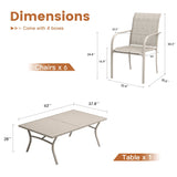 VICLLAX Patio 7 Pieces Outdoor Dining Set, 63" Rectangular Metal Dining Table and Stackable Sling Dining Chair with Armrest