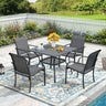 Vicllax 5 Pieces Outdoor Dining Set, 37.8" Square Metal Table and Stackable Sling Chairs