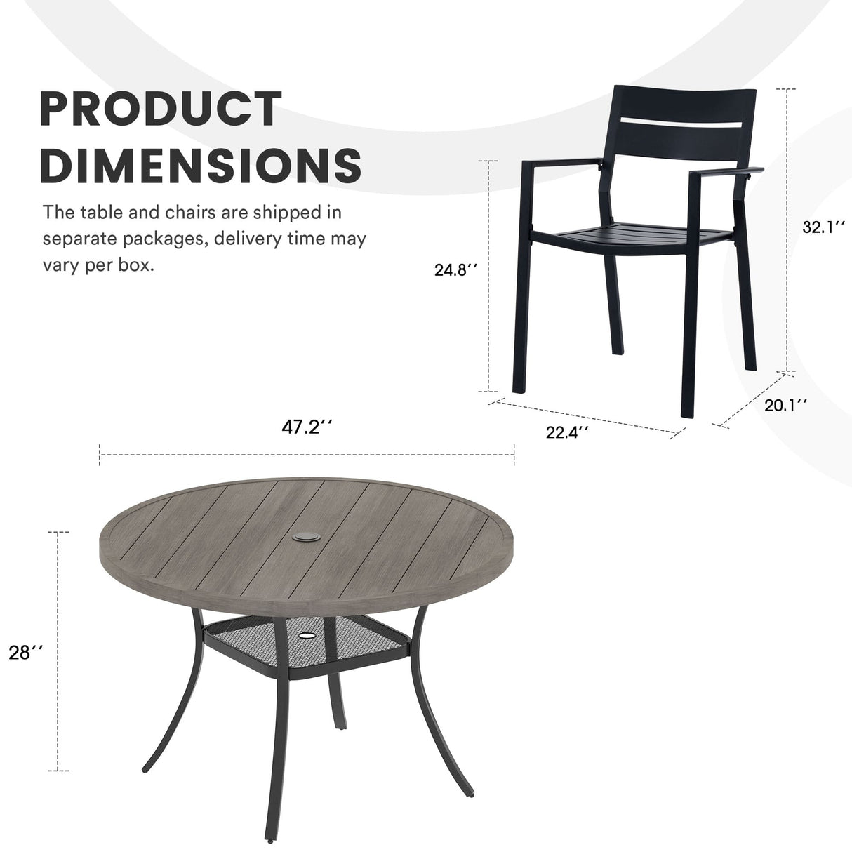 Vicllax Juego de comedor para exterior de 7 piezas con mesa redonda de metal de 48" y sillas con apoyabrazos