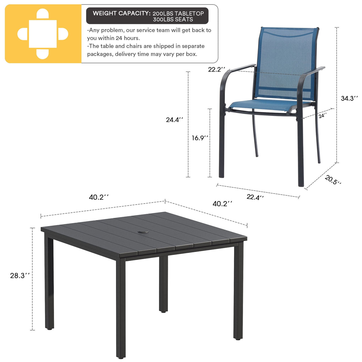 Vicllax 5 PCS Patio Dining Set, Outdoor Square Metal Table and Stackable Chair Set