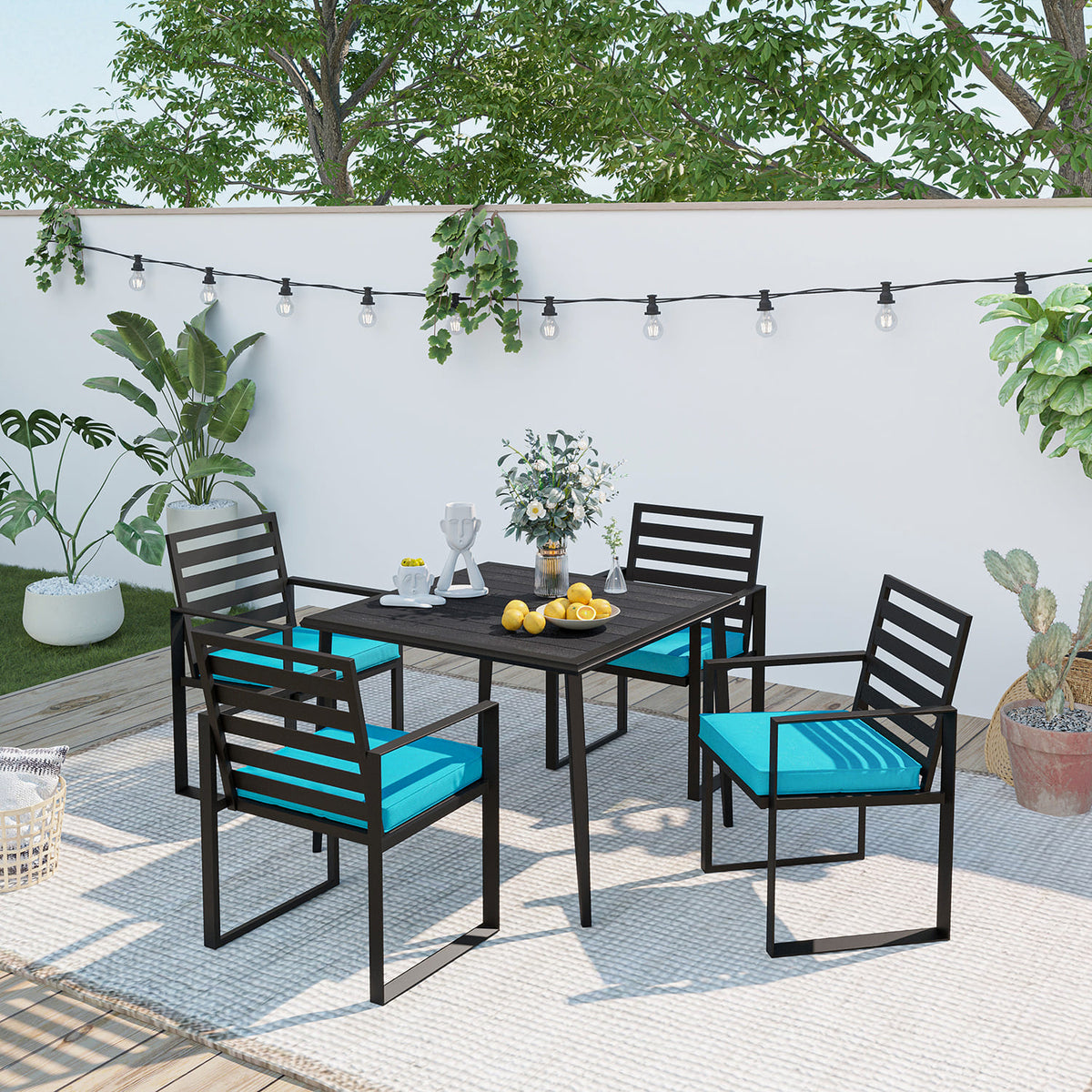 Outdoor Dining Table and Chairs, Patio Metal Dining Table for 46 and
